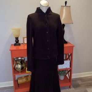 Lauren lambs wool cardigan and skirt set in dark brown.